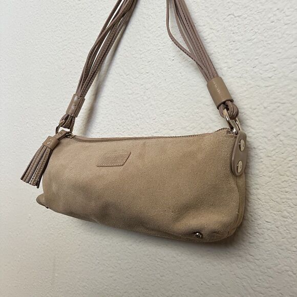 Kate Spade NY Beige Brown Suede Baguette Shoulder Bag Unique Multi Straps Boho - Picture 3 of 6